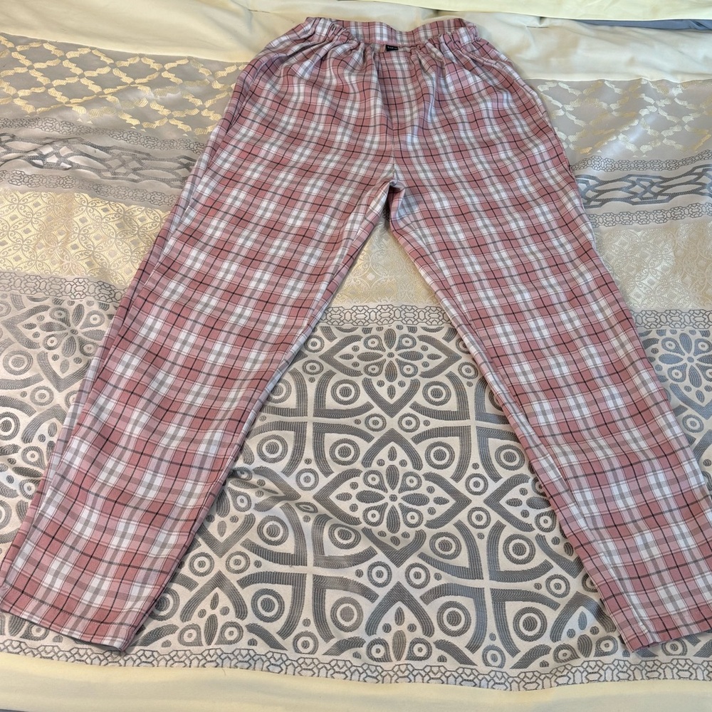 Shein Plaid Pink and White Pajama Pants